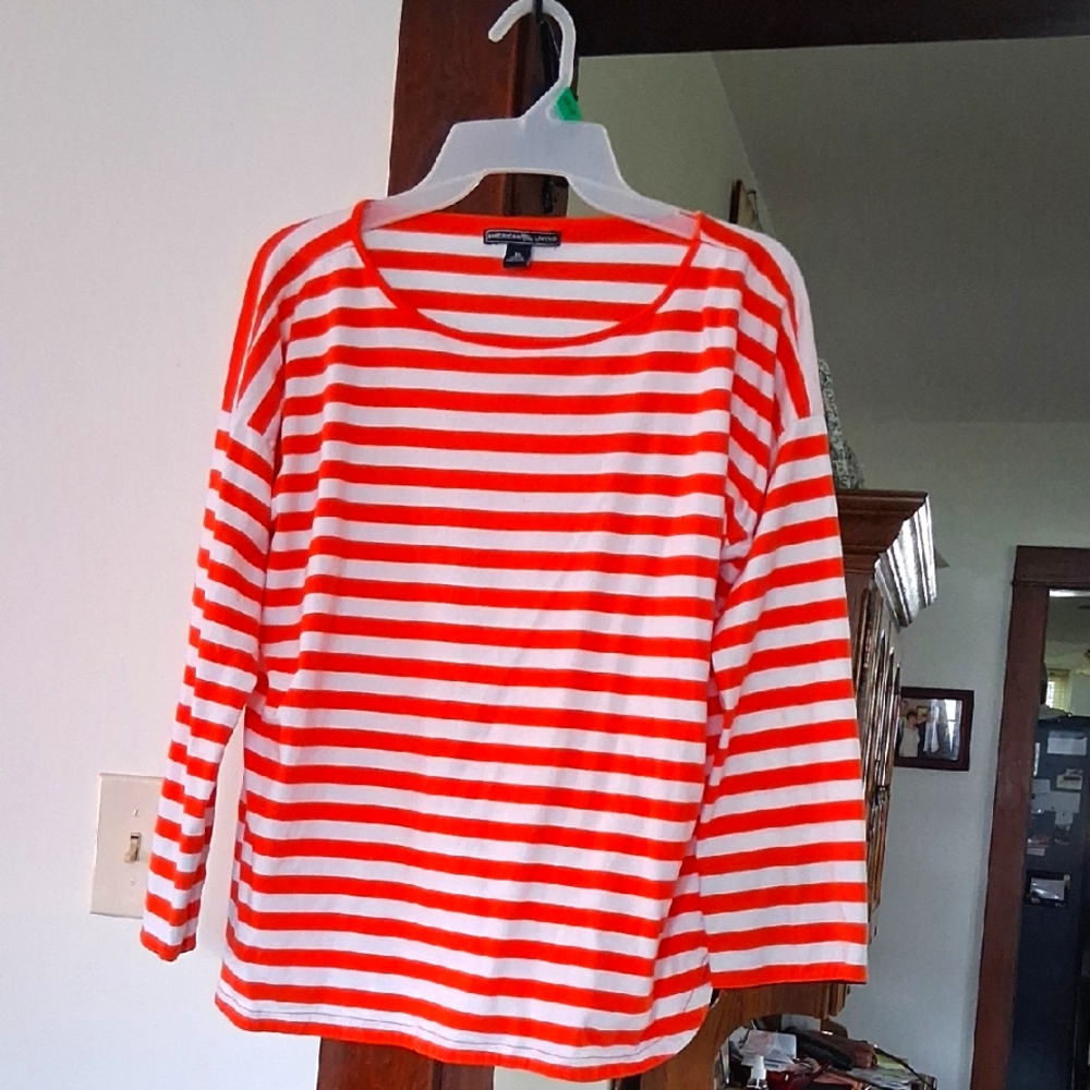 American Living Orange and White Striped Blouse